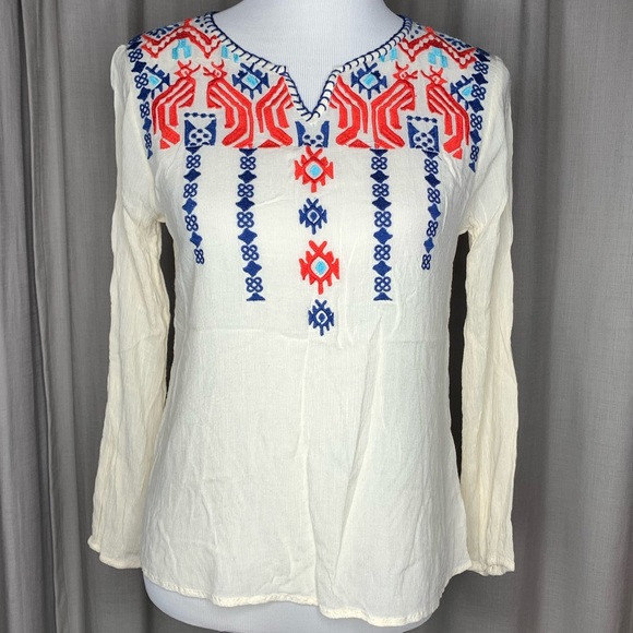 THML Tops - THML Long Sleeve Aztec Embroidered Gauze Top